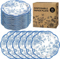 Blue Flower Paper Plates 7 in Scalloped Floral Dessert Plates - Pack