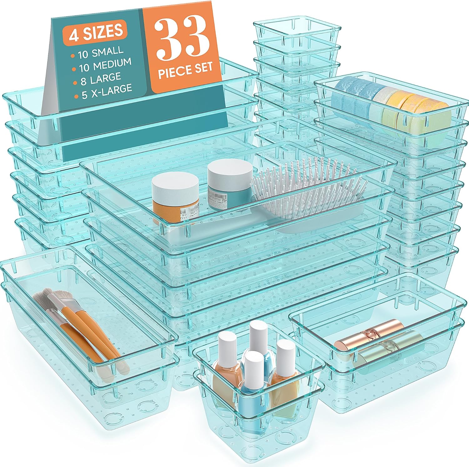 33 PCS Clear Plastic Drawer Organizers Set for Versatile Storage