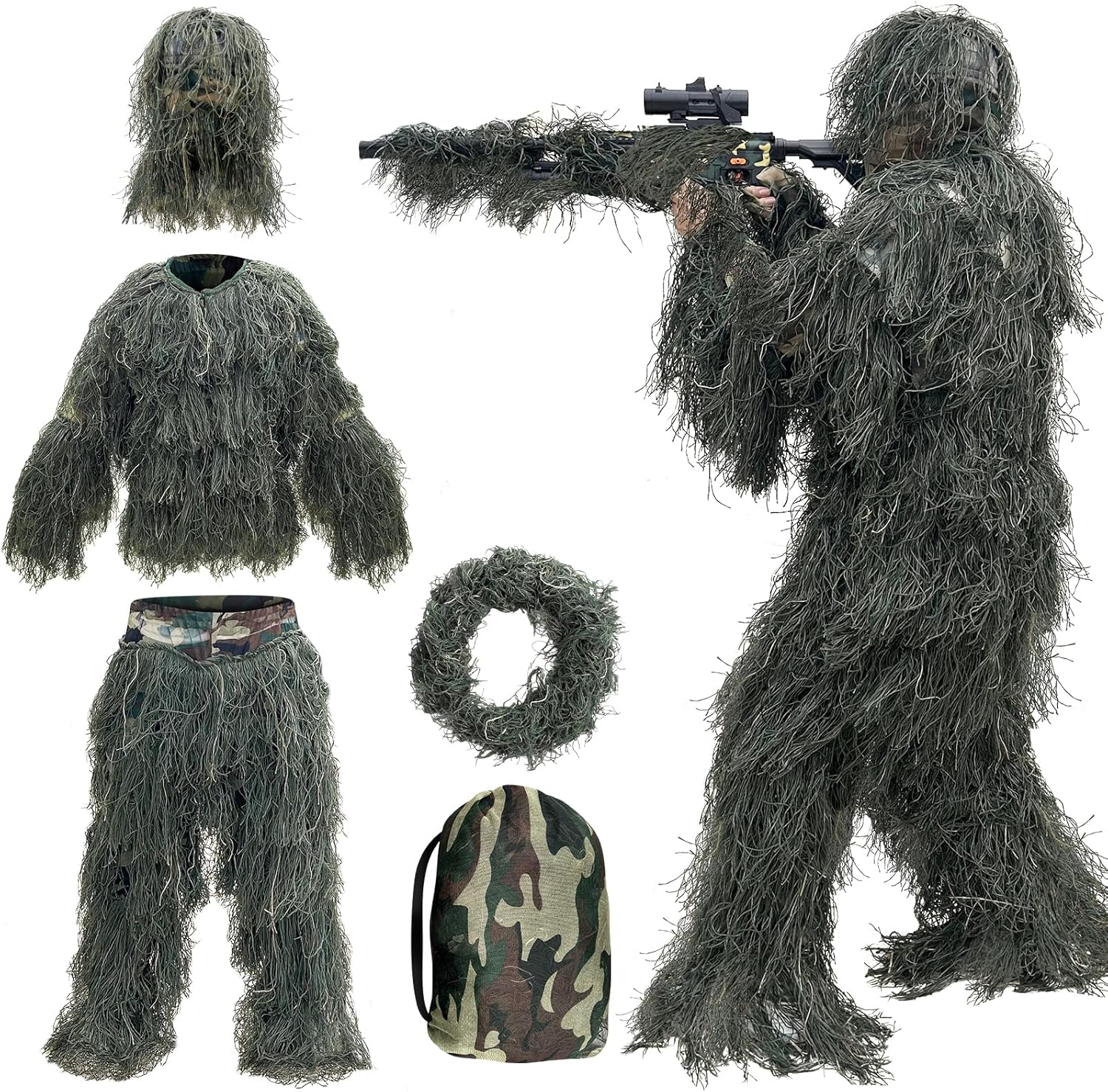 5 in 1 Ghillie Suit for Ultimate Camouflage Hunting Apparel