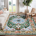 Boho Vintage Area Rug 6x9 Green - Machine Washable Low Pile