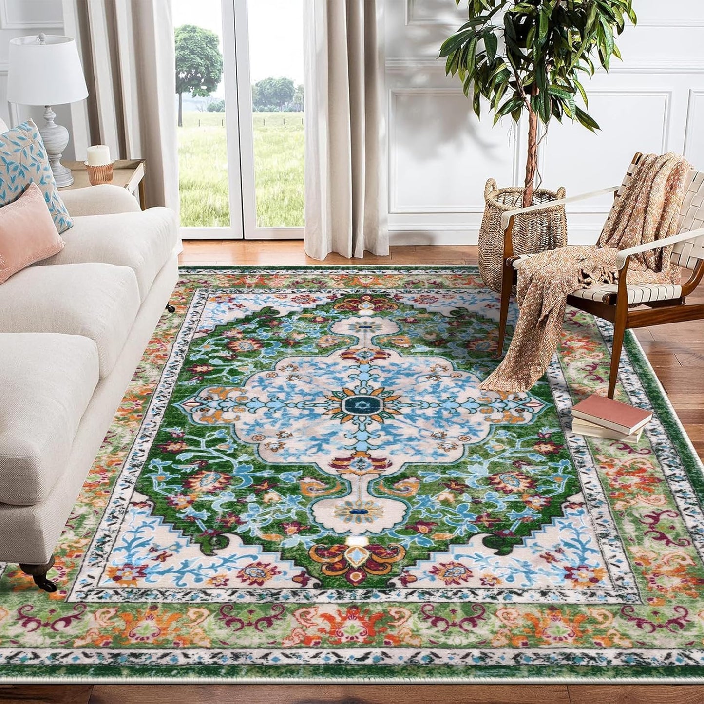 Boho Vintage Area Rug 6x9 Soft Non Slip Carpet for Home