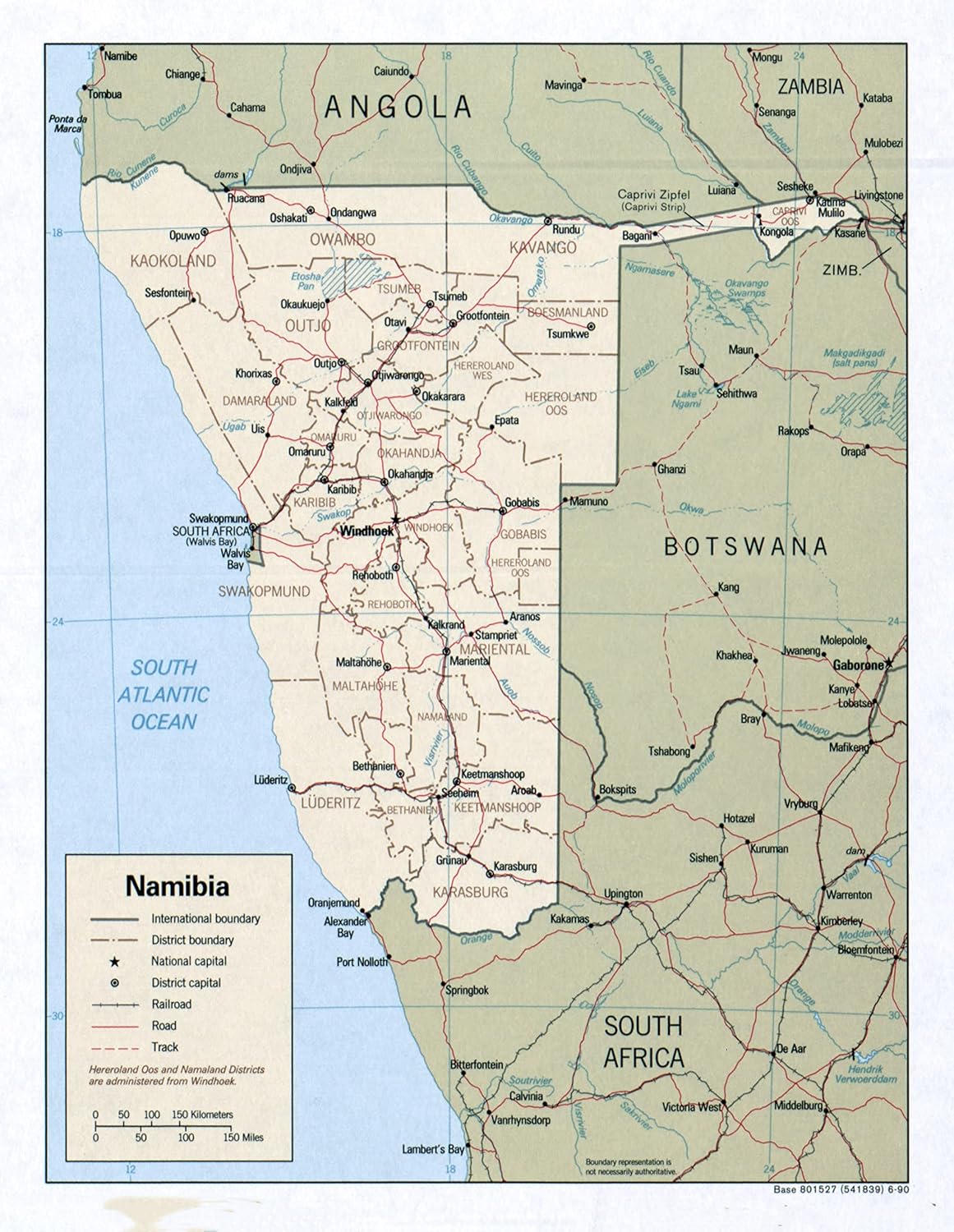 Namibia Detailed Map Poster: Roads, Railroads, Cities