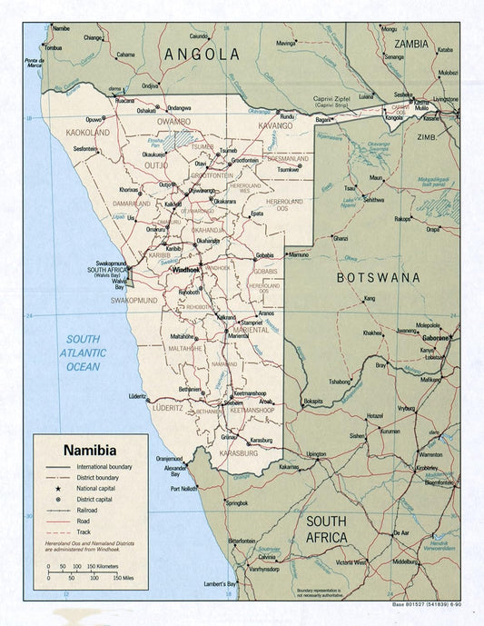 Namibia Detailed Map Poster: Roads, Railroads, Cities