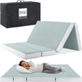 Portable Queen-Size Tri-Fold Mattress - 4in Plush Foam Seafoam