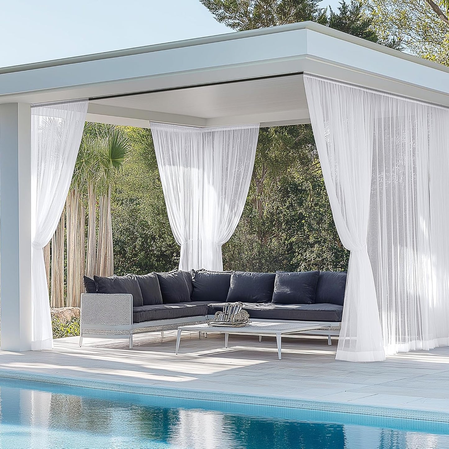 RYB HOME 8 Panels White Outdoor Sheer Curtains for Patio Use