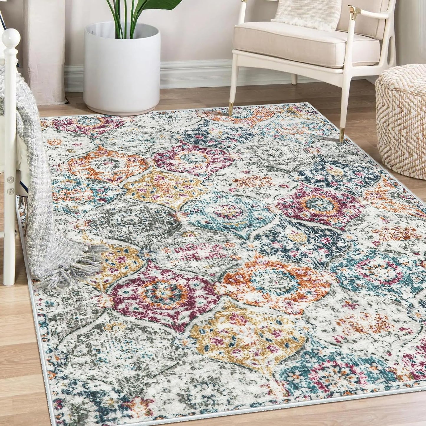 Lahome Moroccan Trellis Washable Area Rug for Living Room