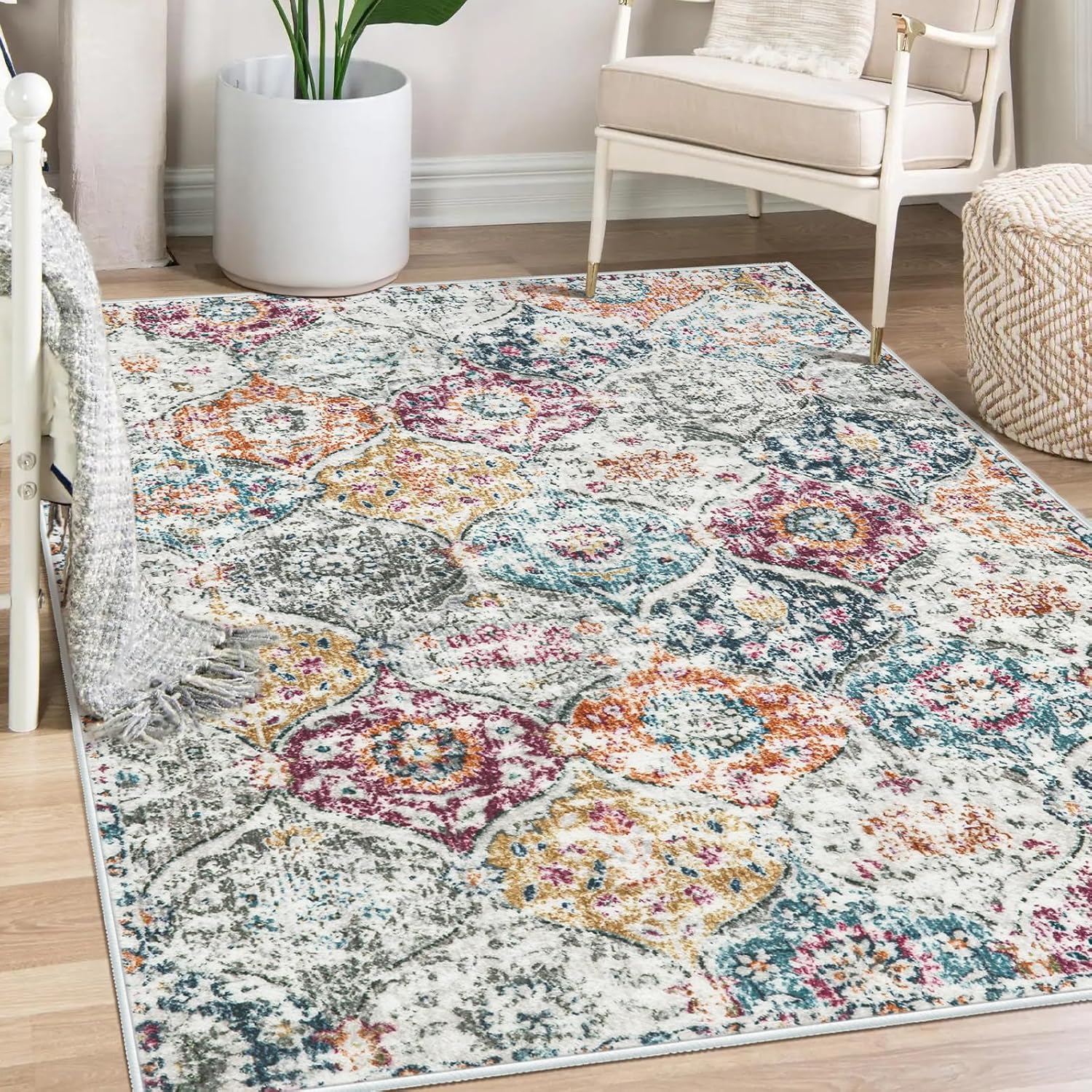 Lahome Moroccan Trellis Washable Area Rug for Living Room
