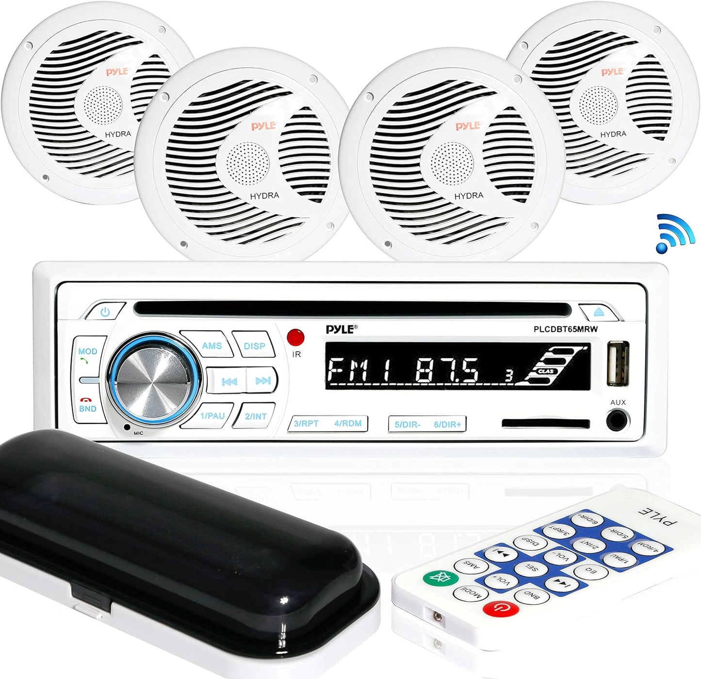 Pyle Marine Bluetooth Stereo Kit - Waterproof Speakers, Digital LCD, Remote