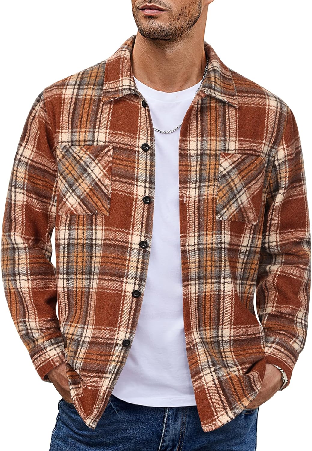 COOFANDY Men's Flannel Shirt Jacket for Stylish Casual Wear