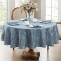 Barcelona Damask 90 in Round Tablecloth in Blue - No Iron, Soil