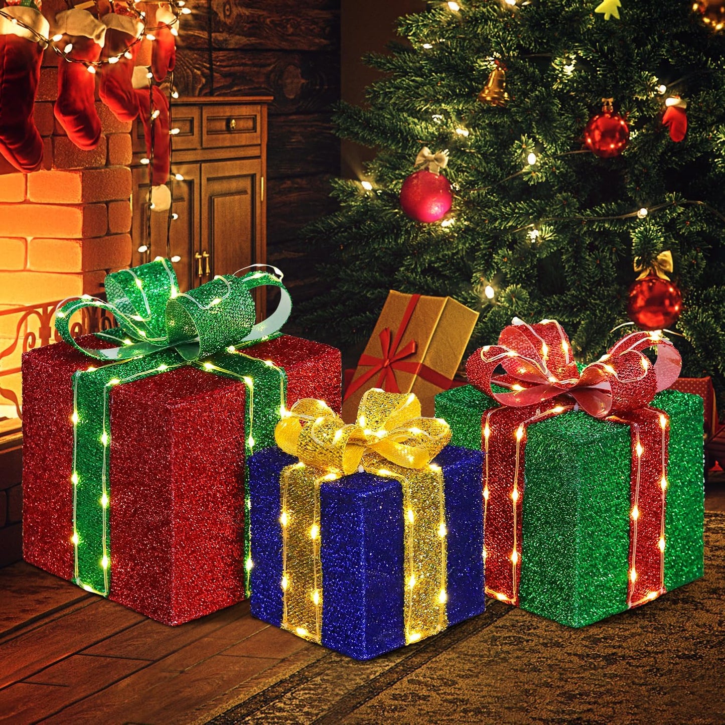 Light Up Christmas Gift Boxes Set with 160 Bright LEDs for Decor