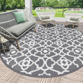 Outdoor Rug Waterproof 8ft Round Reversible Patio Rug - Easy Clean