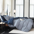 Reversible Duvet Cover Set in Navy Stripe for King Size Beds