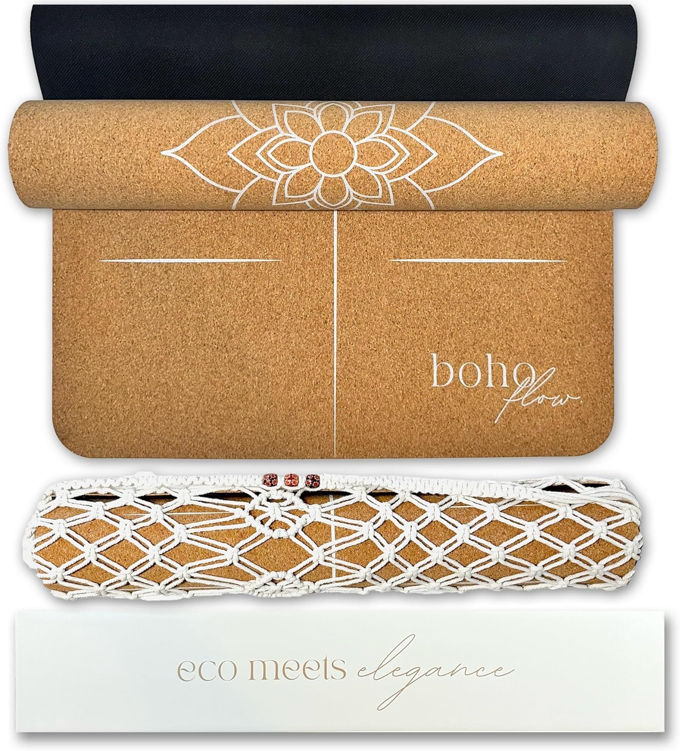 Boho Flow Extra Large Cork Yoga Mat | Non-Slip & Eco-Friendly | Sweat-Proof | Alignment Lines