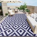 Outdoor Rug 9x12 ft Navy & White - Durable Reversible Patio Mat