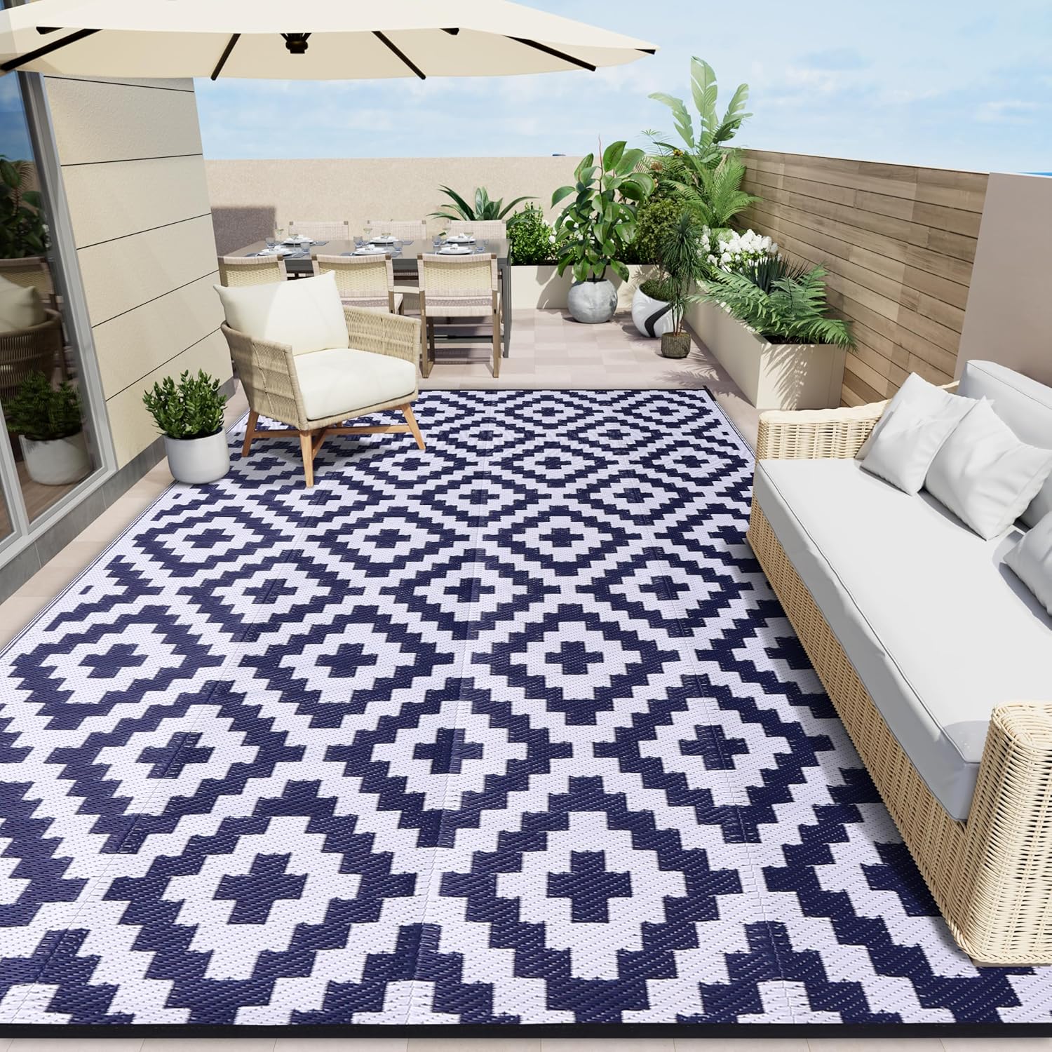OLANLY Waterproof Outdoor Rug 9x12 ft for Camping & RV Use