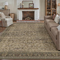 8x10 Area Rug Brown Vintage Floral - Machine Washable Low Pile