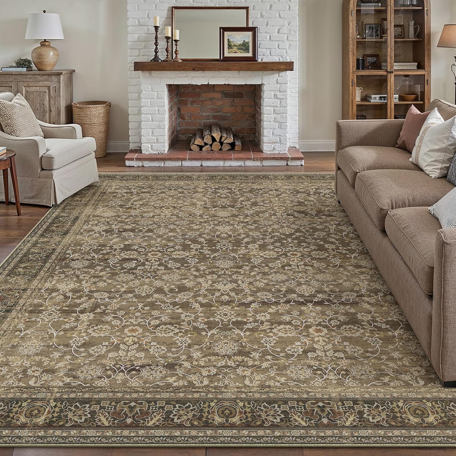 Vintage Floral Area Rug 8x10 Soft Non Slip Carpet for Home