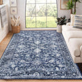 KILOCOCO Area Rug 6x9 Navy White Floral - Washable, Non-Slip