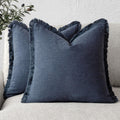 Linen Fringe Throw Pillow Covers Set of 2 - Cozy Boho 24x24 in