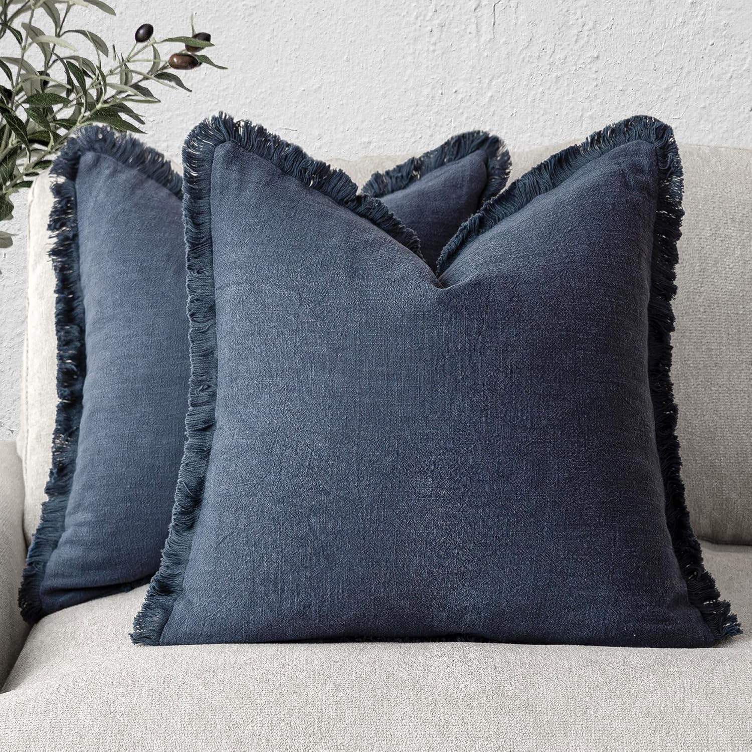Foindtower Set of 2 Decorative Linen Fringe Throw Pillow Covers