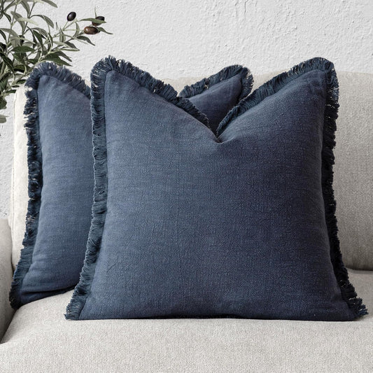 Foindtower Set of 2 Decorative Linen Fringe Throw Pillow Covers