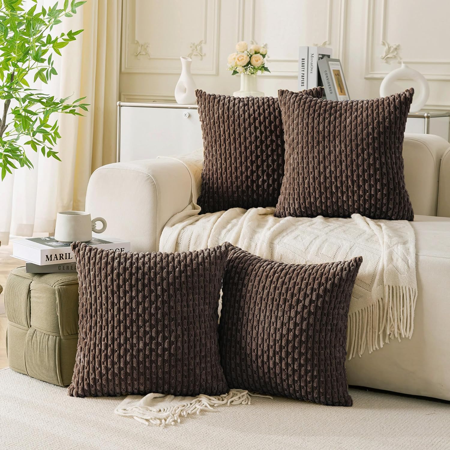 Set of 4 Dark Brown Decorative Throw Pillow Covers for Home
