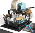 Compact 2-Tier Black Stainless Steel Dish Drainer - Space Saving