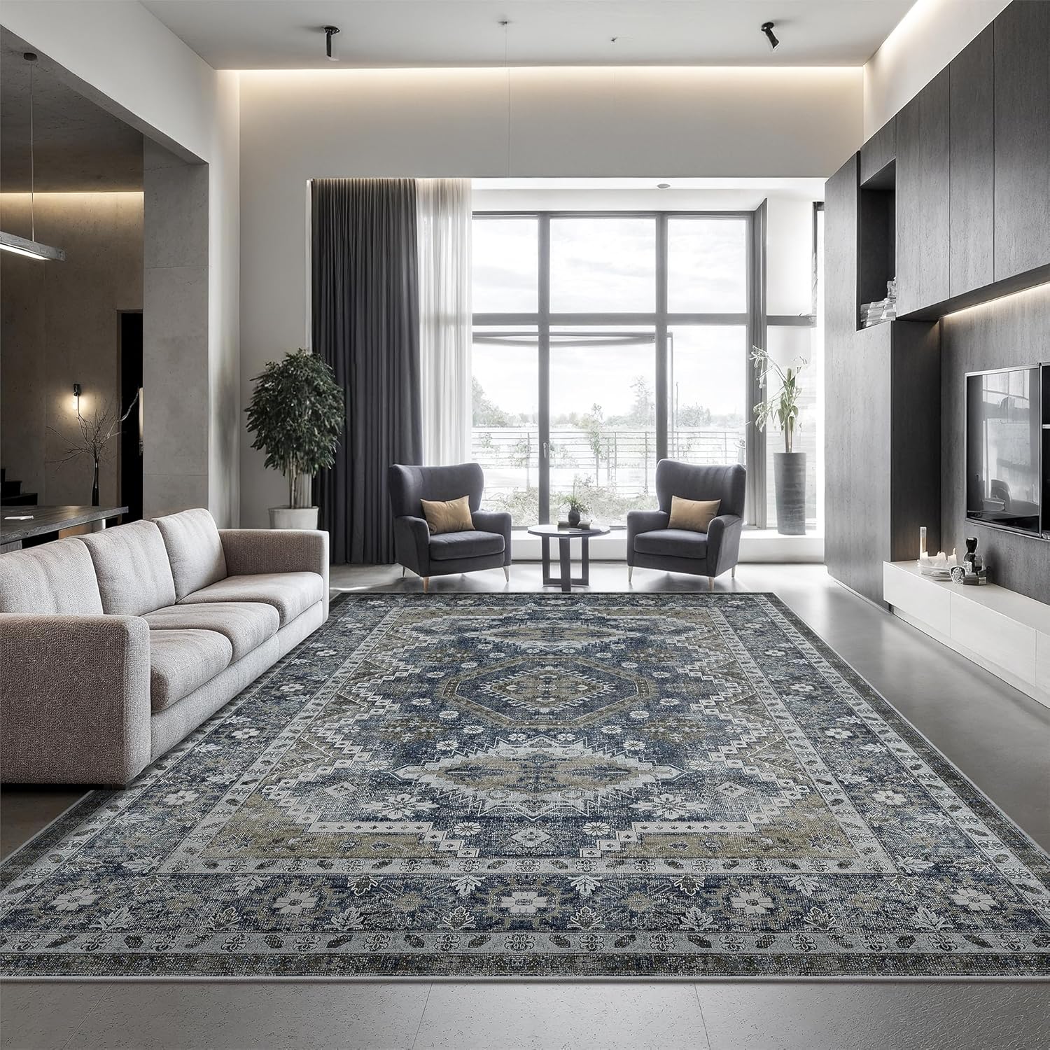 Rugland 9x12 Area Rug - Vintage Tribal Design for Living Room
