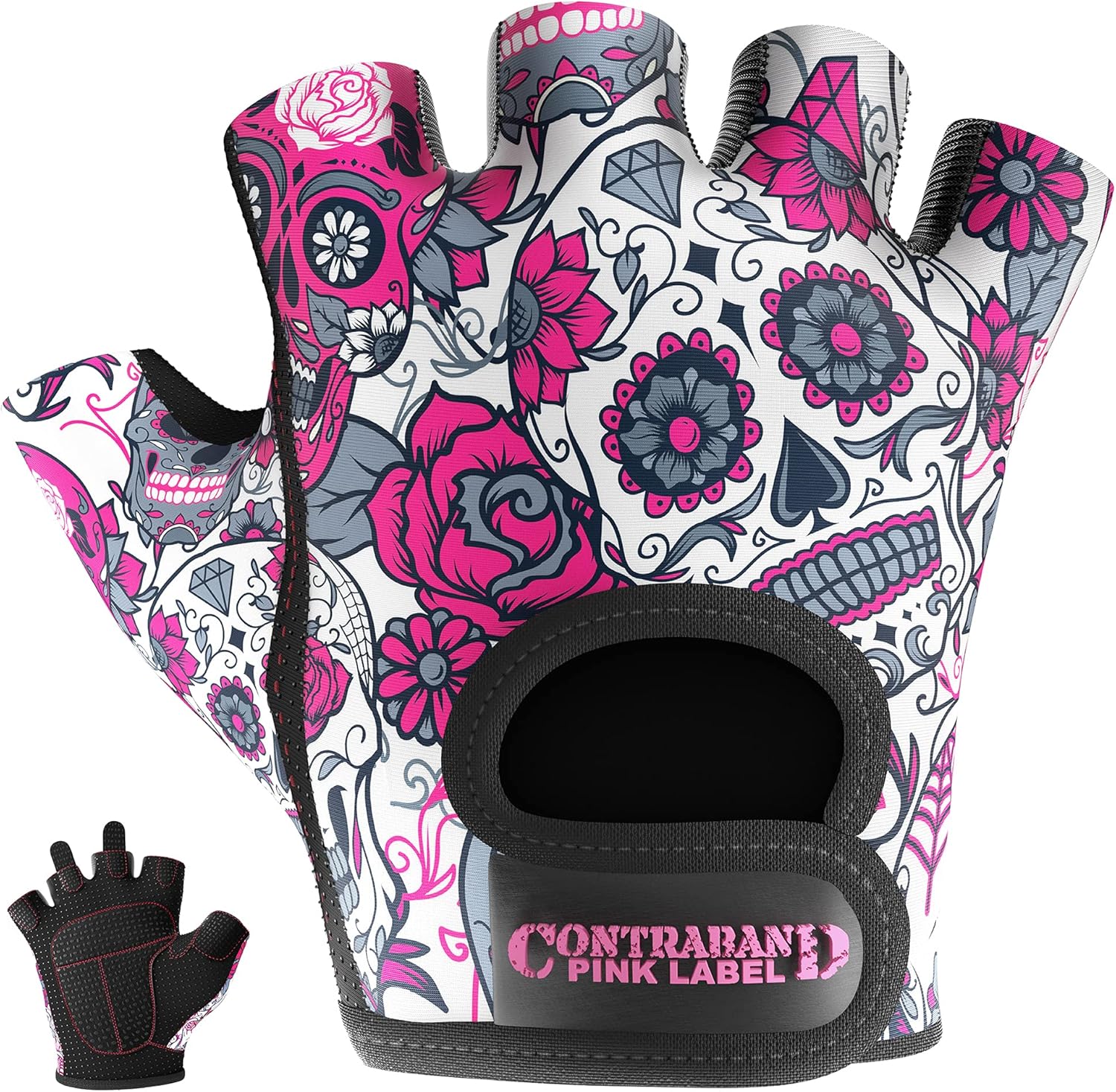 Sugar Skull Print Workout Gloves - Grip-Lock Technology
