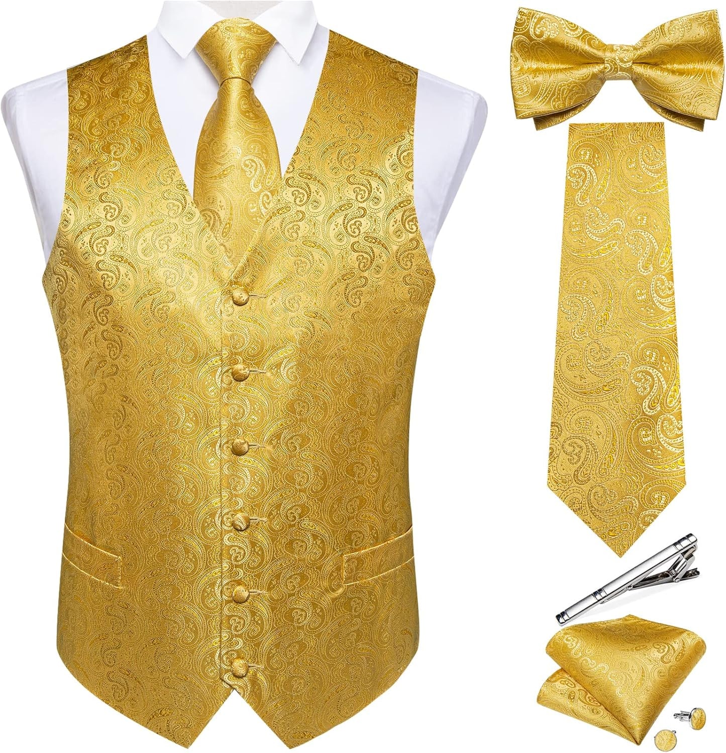 DiBanGu Men's Silk Paisley Vest and Necktie Set for Weddings