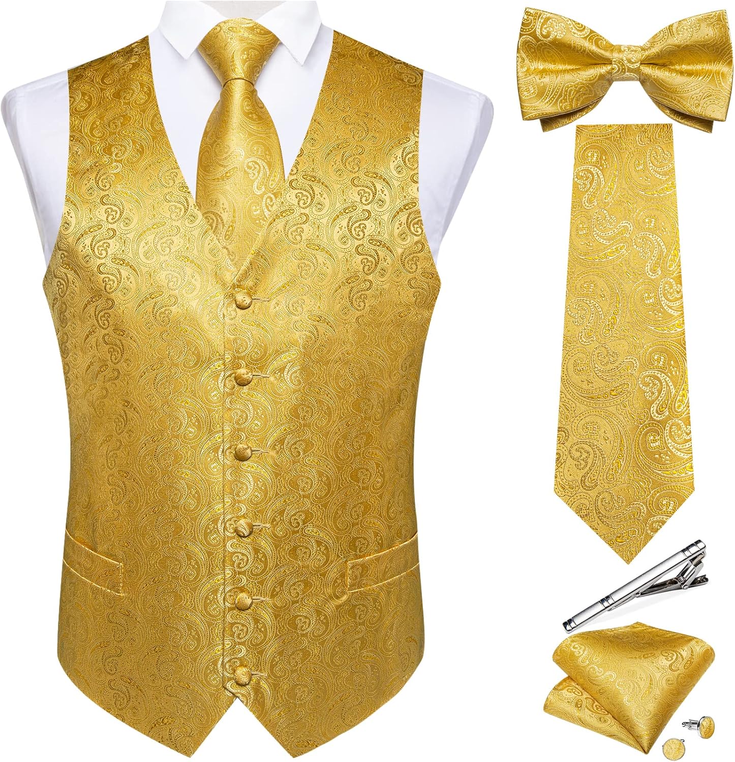 DiBanGu Men's Silk Paisley Vest and Necktie Set for Weddings