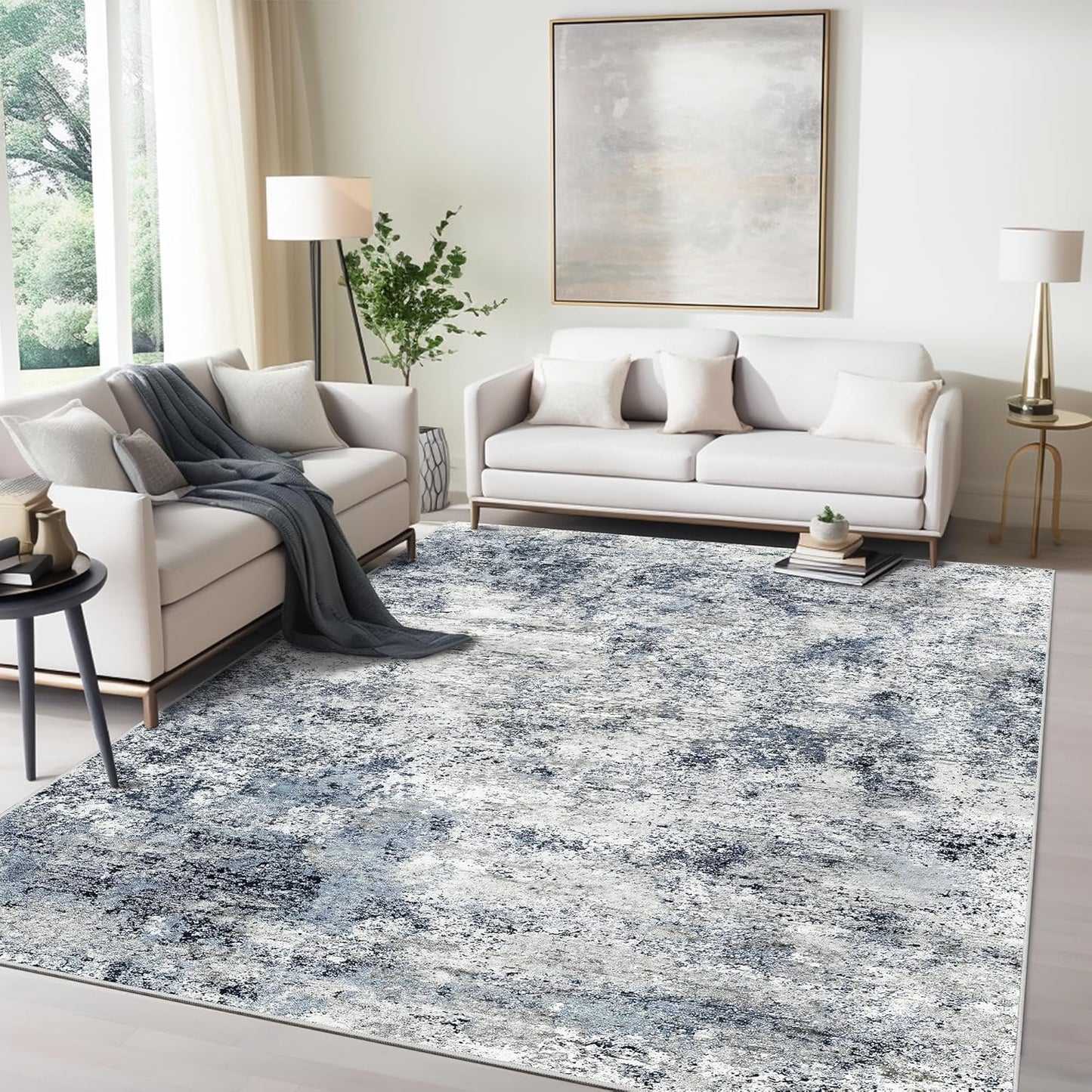 Living Room Area Rugs, 5x7 Abstract Washable Low Pile Carpet