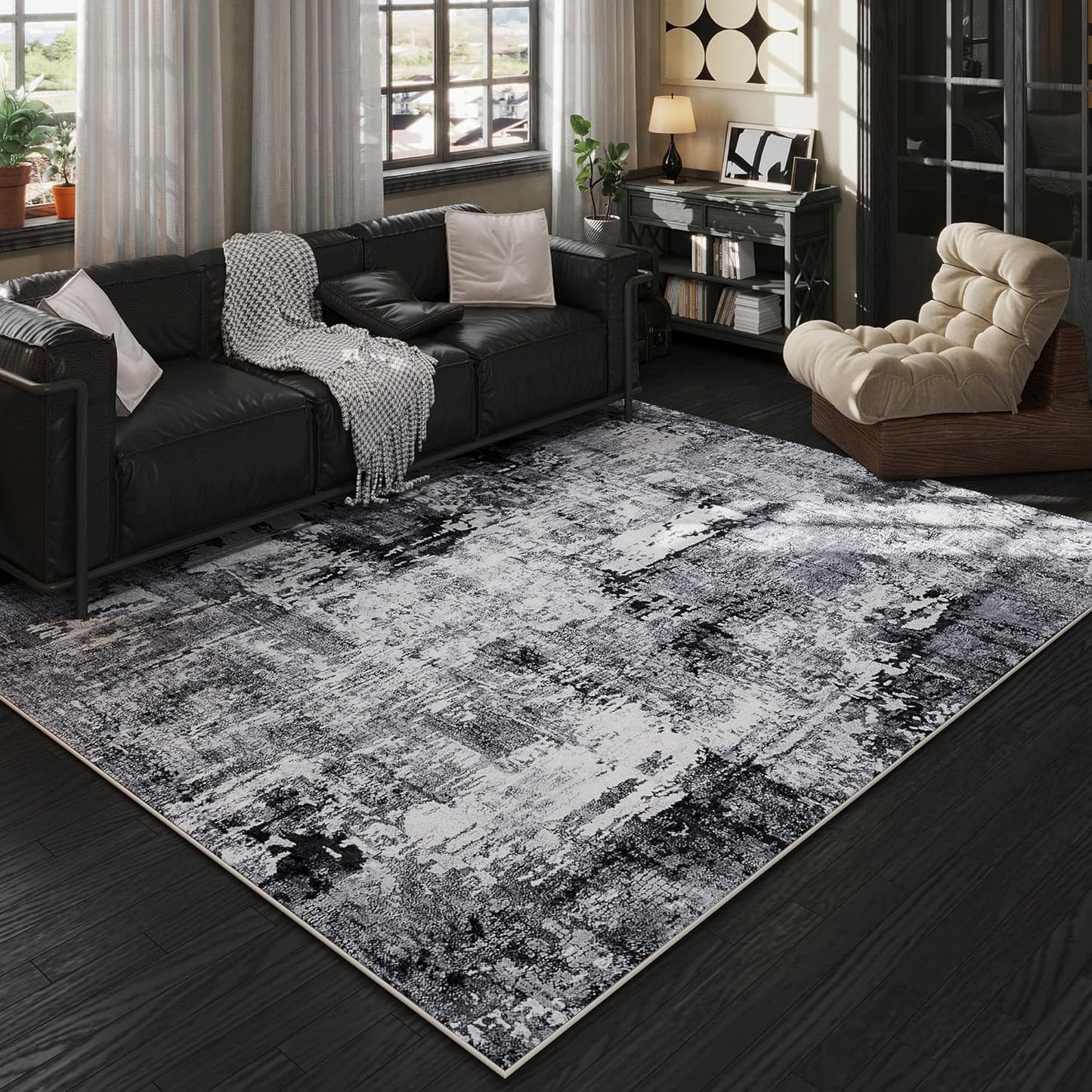 Rugcomf Area Rug 5x7 Washable Soft Abstract Non-Slip Design