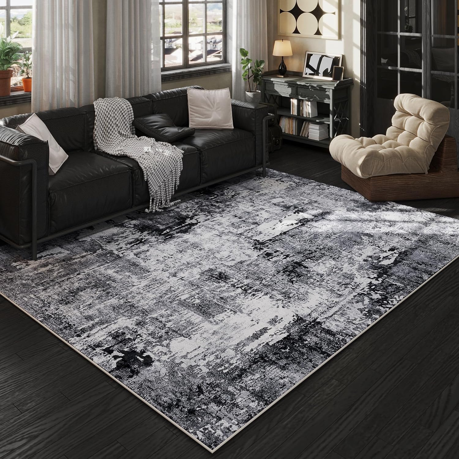 Rugcomf Area Rug 5x7 Washable Soft Abstract Non-Slip Design