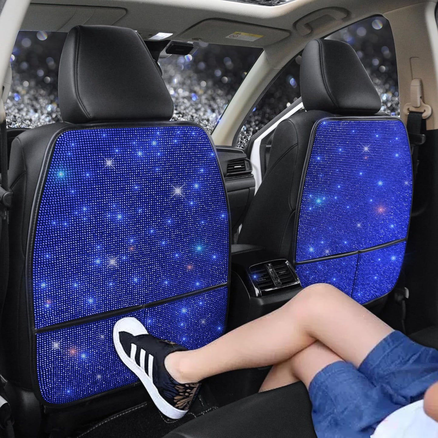 Sparkling Diamond Car Seat Kick Protectors with Storage Pockets