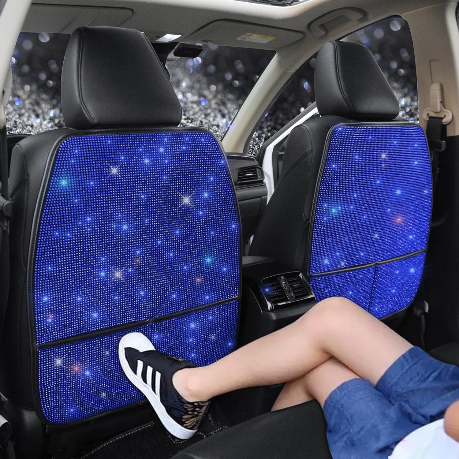 Sparkling Diamond Car Seat Kick Protectors with Storage Pockets