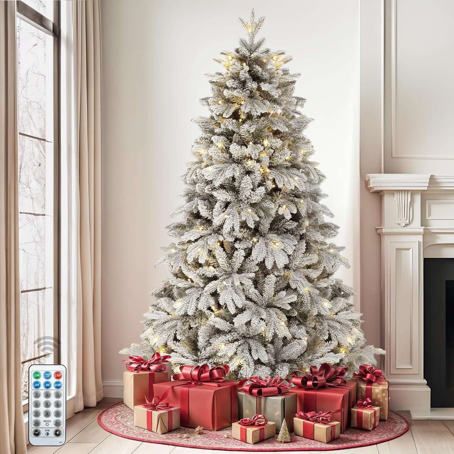 Luxurious 6ft Pre-Lit Snow Flocked Christmas Tree for Holidays