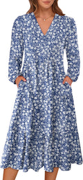 ANRABESS Women's Long Lantern Sleeve Floral Midi Dress - Flowy Fall