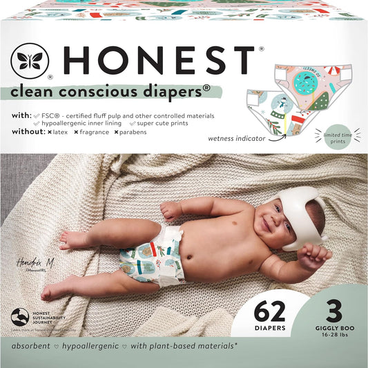 Honest Co. Winter '24 Diapers | Plant-Based & Sustainable | Size 3, 62ct