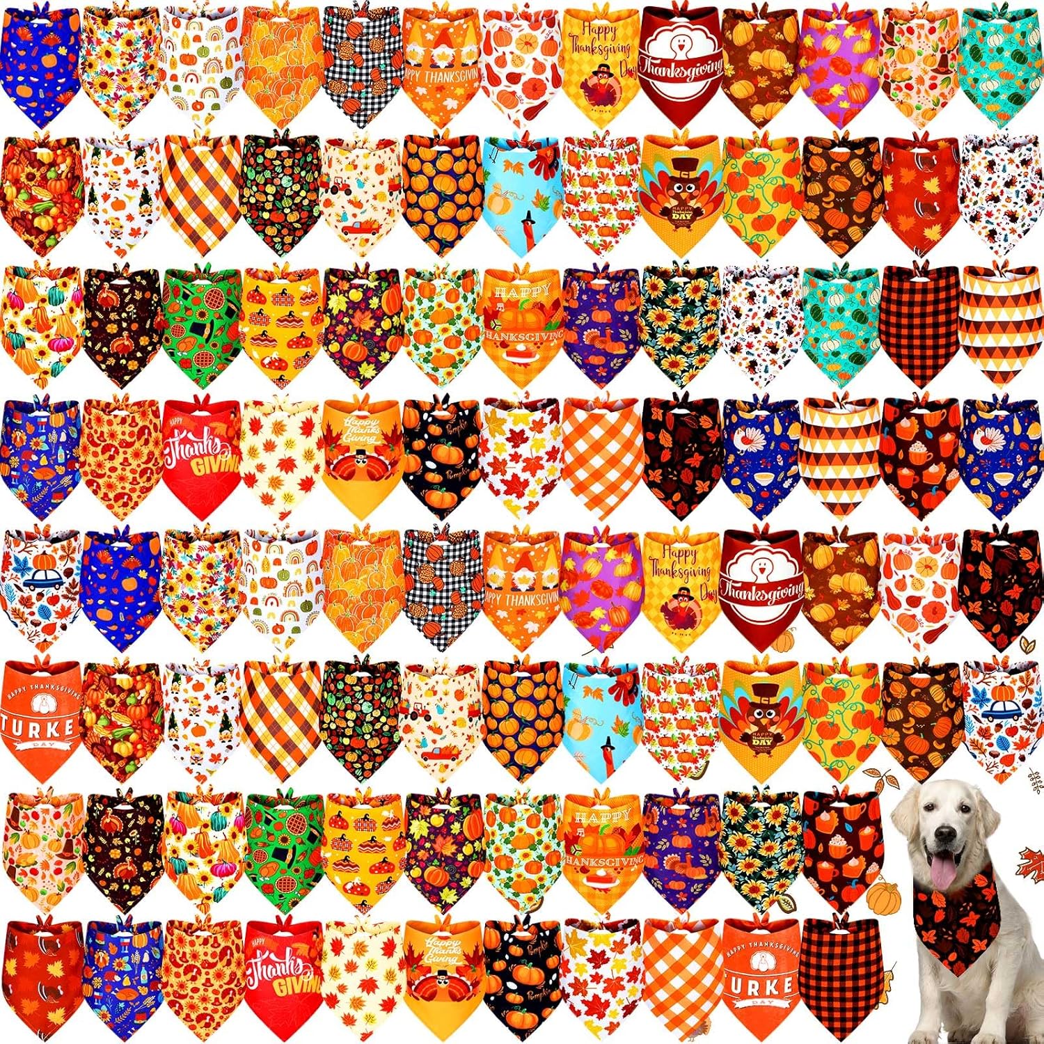 100 Pcs Fall Dog Bandanas for X-Large Dogs Thanksgiving Fun