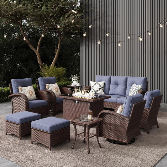 LayinSun 10 Pieces Outdoor Patio Furniture Set with Fire Pit