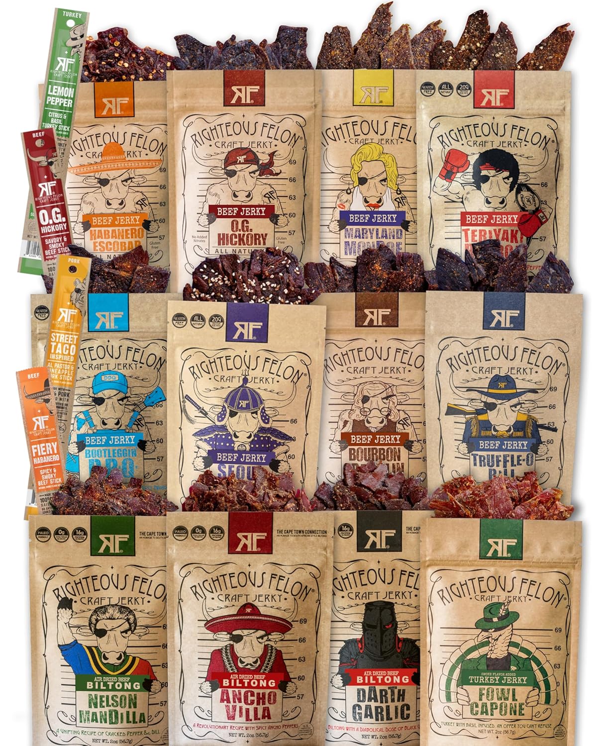 Righteous Felon Beef Jerky Variety Pack - High Protein Snacks
