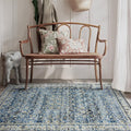 Blue Vintage Floral Area Rug Distressed 3x5 - Soft Low Pile