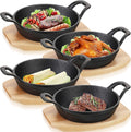 Sliner 2-Piece Mini Cast Iron Skillet Set with Wood Base for Cooking