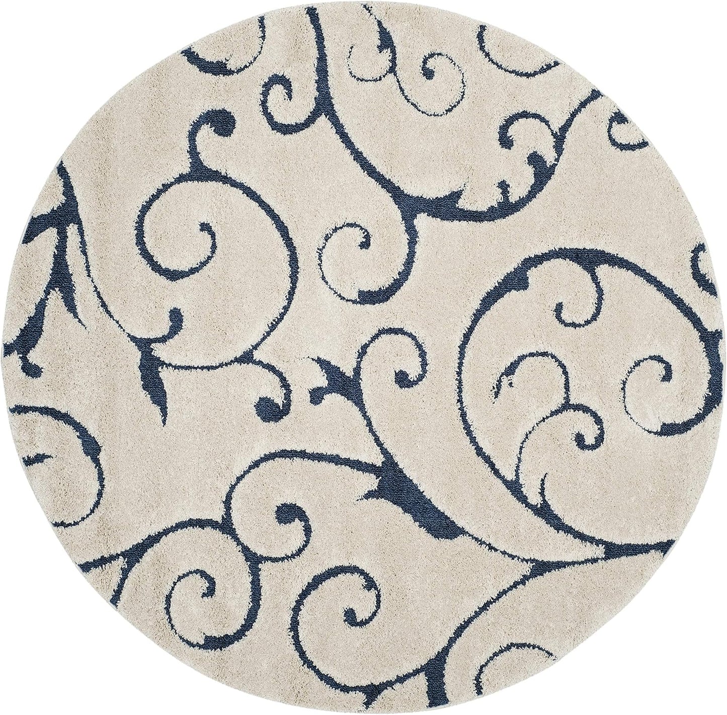 SAFAVIEH Florida Shag Collection 4ft Round Cream/Blue Area Rug