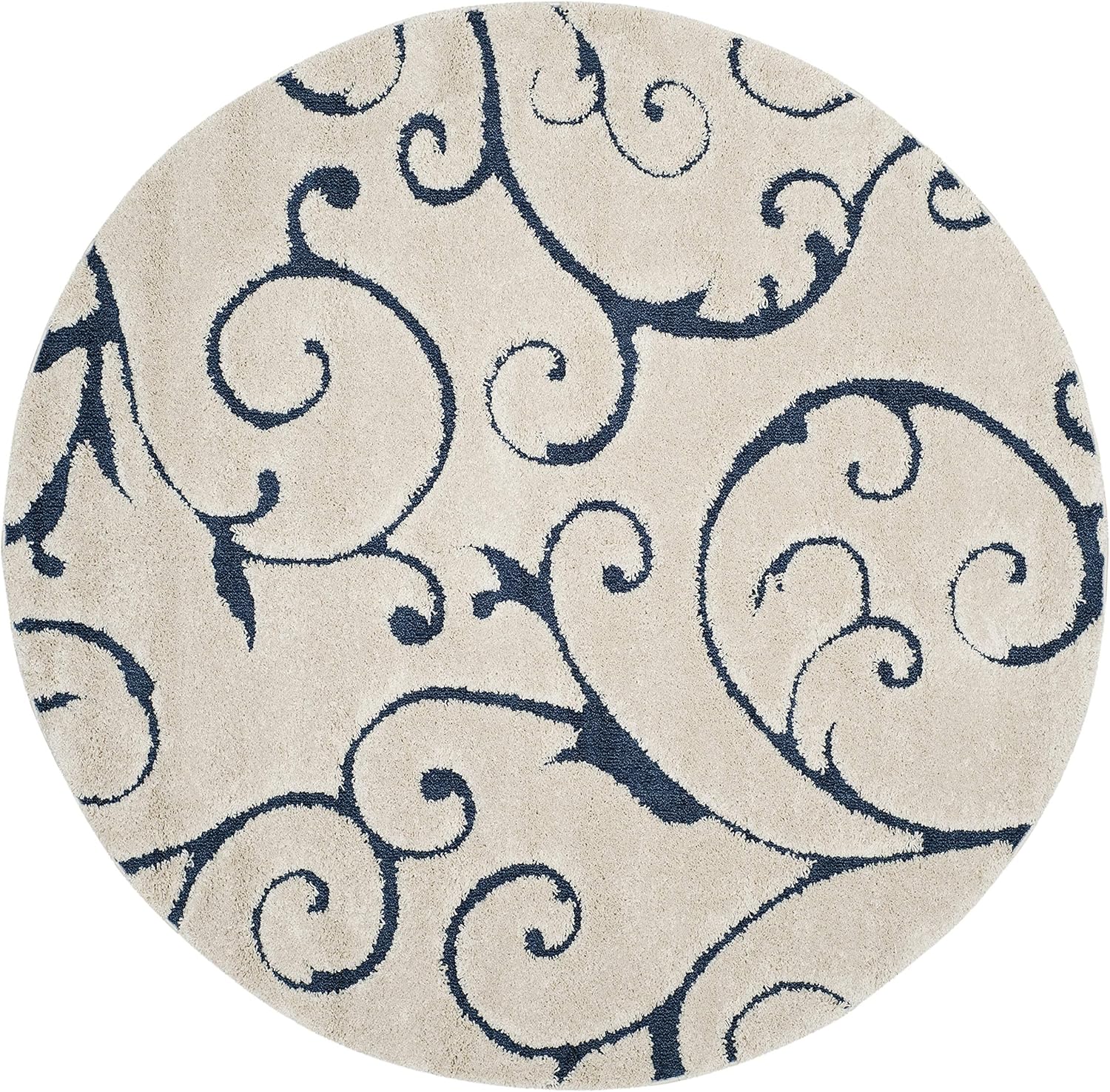 SAFAVIEH Florida Shag Collection 4ft Round Cream/Blue Area Rug