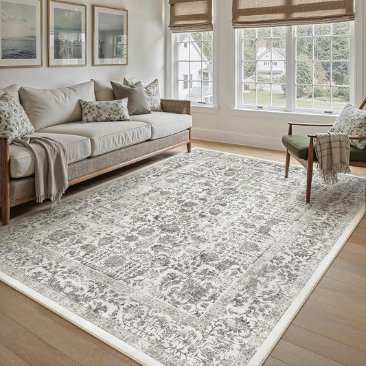 Black Area Rug 5x7 Machine Washable Vintage Living Room Carpet
