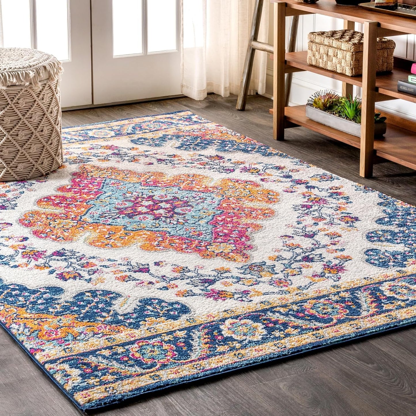 JONATHAN Y Boho Vintage Medallion Area Rug - Easy Clean 4x6 ft.