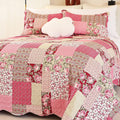 Queen 90 x90 Floral Quilted Bedspread in Hot Pink & Rose - Reversible